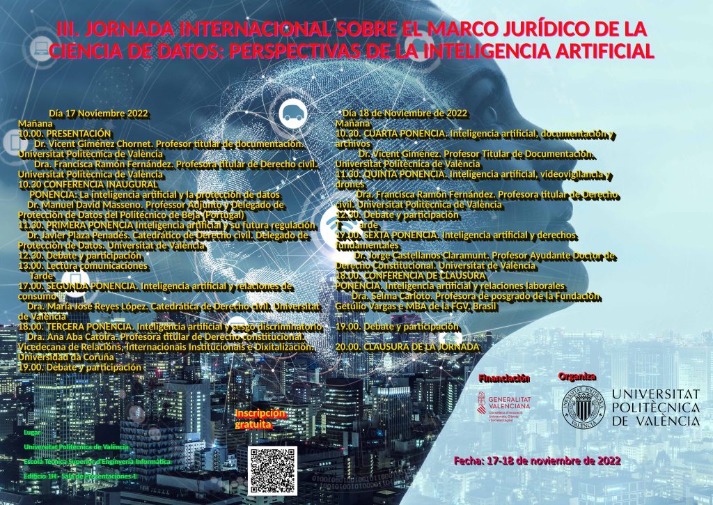 Poster de la III Jornada sobre el marco jurídico de la Ciencia de Datos: perspectivas de la inteligencia artificial